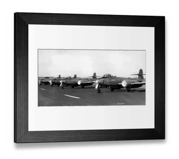 Framed Print : RAF Gloster Meteor jet aircraft at RAF Acklington due to take part in a Battle of Britain