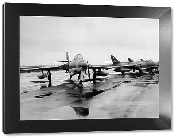 RAF Hawker Hunter aircraft at Newcastle Airport. 4th April, 1980