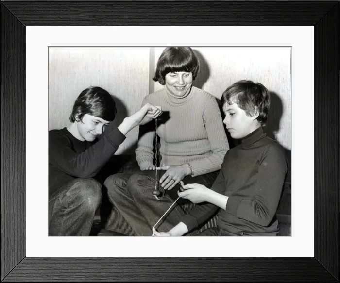 Framed Print : Conkers - Mrs Caryl Roach, of Lakeside, Cardiff, with her conker-playing sons Framed Print : Conkers - Mrs Caryl Roach, of Lakeside, Cardiff, with her conker-playing sons
