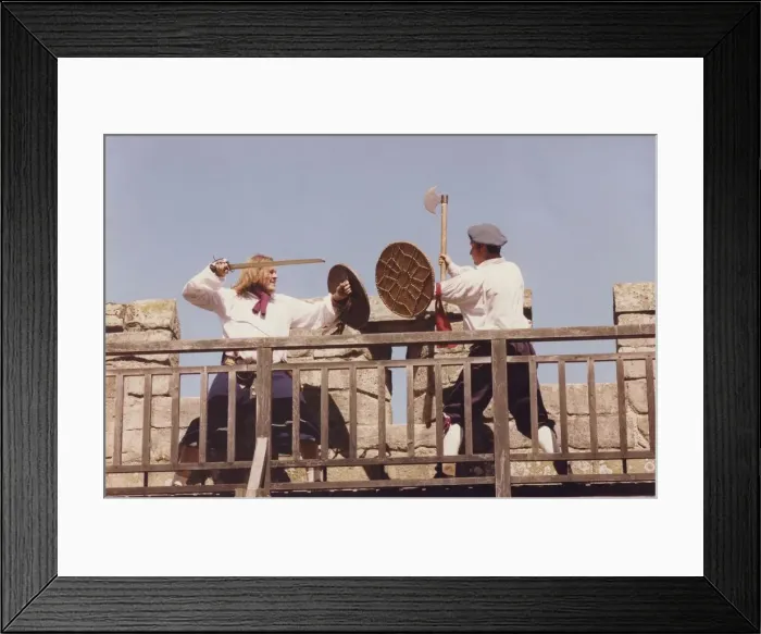 Framed Print : Battle re-enactments - Members of the Steel Bonets performing at Aydon Castle in Framed Print : Battle re-enactments - Members of the Steel Bonets performing at Aydon Castle in