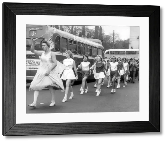 Framed Print : Keith Appleton leads the majorettes during rag week at Newcastle Framed Print : Keith Appleton leads the majorettes during rag week at Newcastle