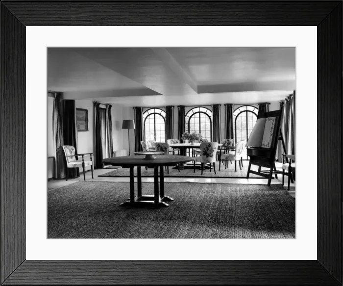 Framed Print : The dining room at Chartwell House. In the dining room is a book (on the right