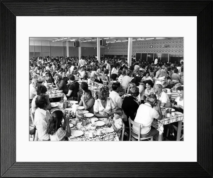 Framed Print : Barry Island - Butlins Holiday Camp - One of the dining suites packed for lunch - August Framed Print : Barry Island - Butlins Holiday Camp - One of the dining suites packed for lunch - August
