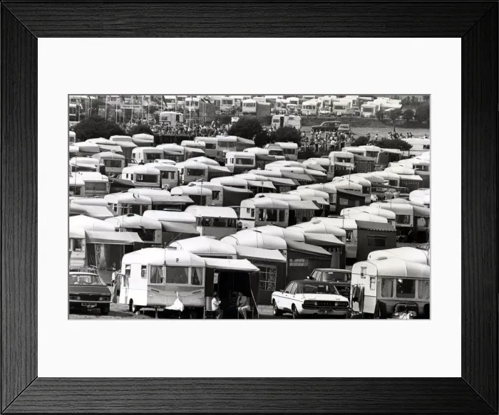Framed Print : Caravans - Flashback to a busy holiday period at Gower. 30th July 1980 Framed Print : Caravans - Flashback to a busy holiday period at Gower. 30th July 1980