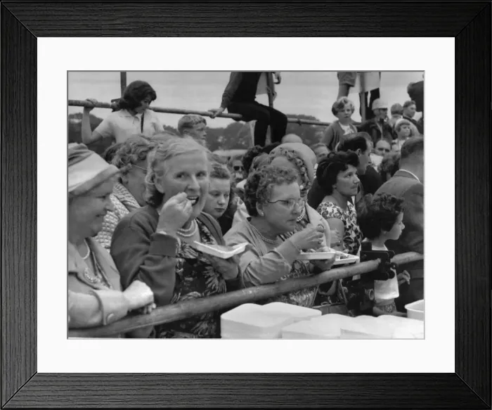 Framed Print : Woman enjoying a portion of the world famous Denby Dale Pie Framed Print : Woman enjoying a portion of the world famous Denby Dale Pie