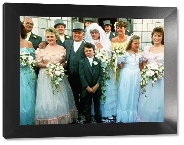 Les Dawson Comedian and his new wife Tracy stand with friends