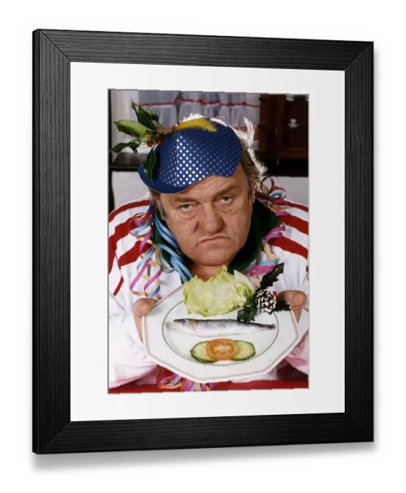 Framed Print : Les Dawson comedian with his christmas dinner