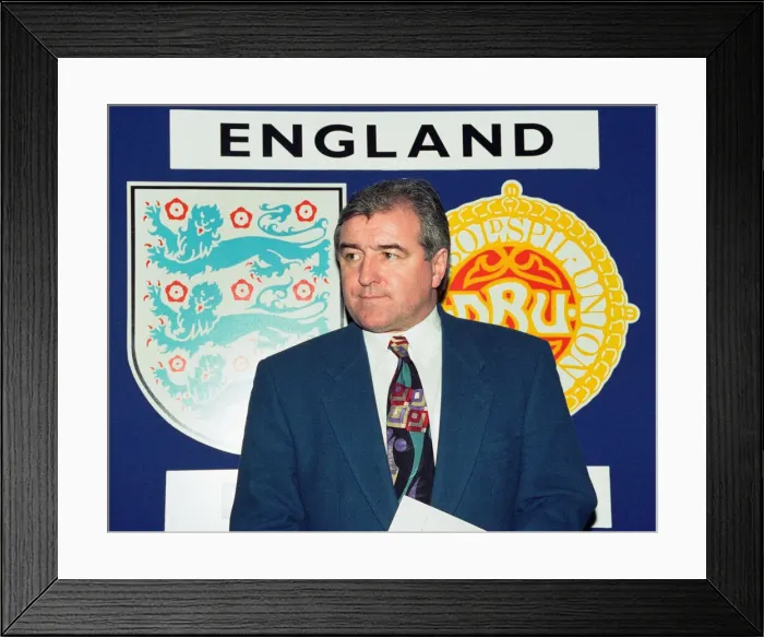 Framed Print : England manager Terry Venables at a press conference ahead of England