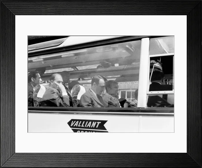 Framed Print : The England football team leave their Hendon Hall hotel on the way to Wembley to play