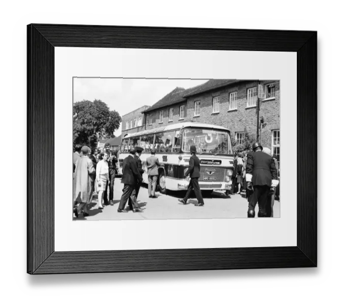 Framed Print : The England football team leave their Hendon Hall hotel on the way to Wembley to play Framed Print : The England football team leave their Hendon Hall hotel on the way to Wembley to play