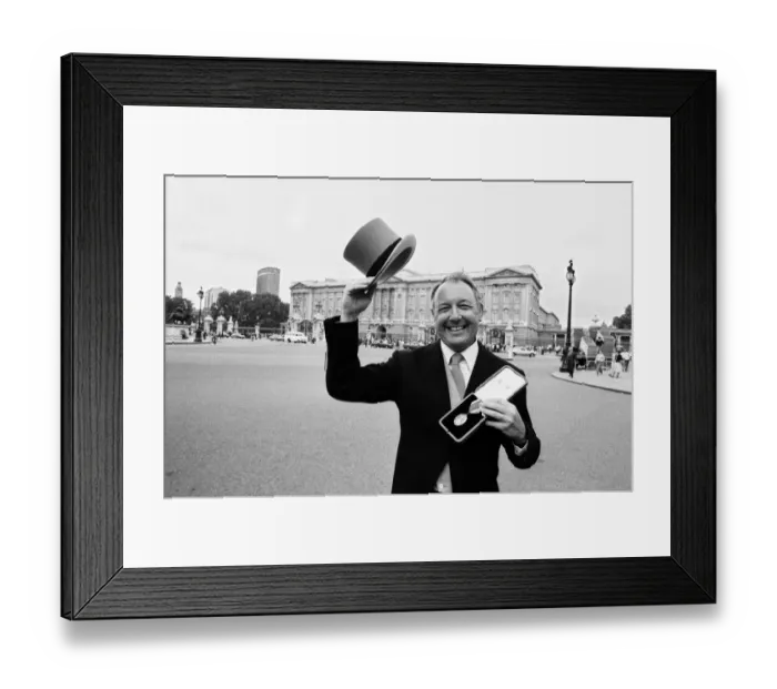 Framed Print : Head of Laker Airways Freddie Laker at Buckingham Palace after being knighted by Framed Print : Head of Laker Airways Freddie Laker at Buckingham Palace after being knighted by