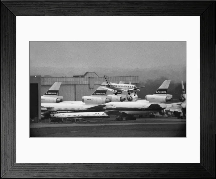 Framed Print : Scenes at Gatwick airport in London on the day that Laker Airways went bust