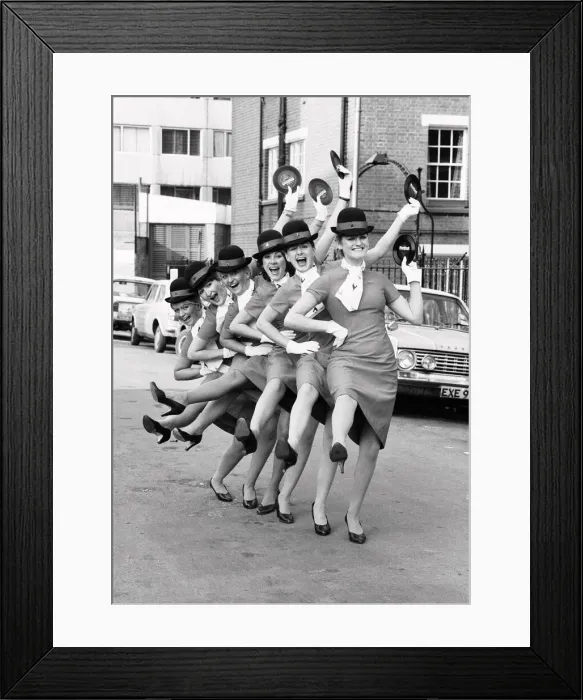 Framed Print : Six Laker stewardesses make a record dedicated to Freddie Laker called Framed Print : Six Laker stewardesses make a record dedicated to Freddie Laker called