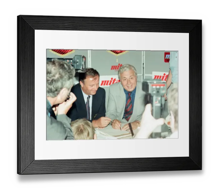 Framed Print : Doug Ellis, Chairman Aston Villa Football Club, with new manager Josef Venglos at news Framed Print : Doug Ellis, Chairman Aston Villa Football Club, with new manager Josef Venglos at news