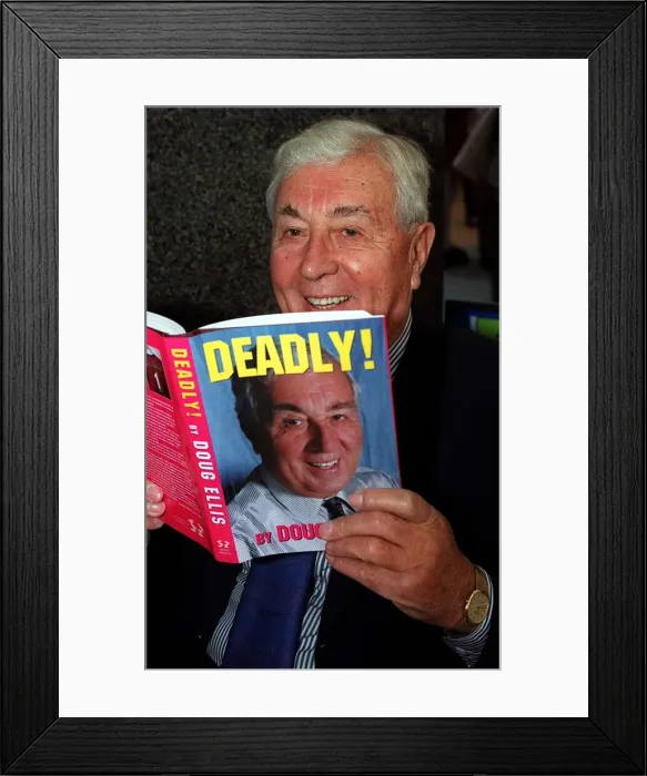 Framed Print : Doug Ellis, Chairman Aston Villa FC, signing copies of his new book Deadly Framed Print : Doug Ellis, Chairman Aston Villa FC, signing copies of his new book Deadly