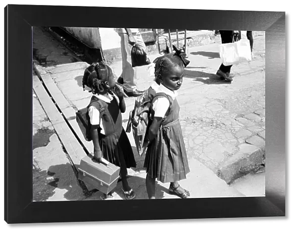 Children on their way to school in Kingston, Jamaica, January 1984