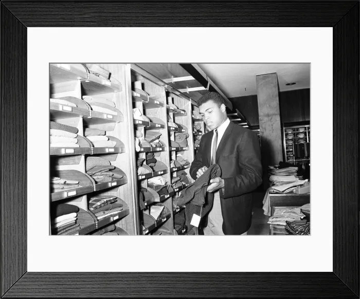 Framed Print : Cassius Clay (Muhammad Ali) seen here in Austin Reeds to buy a suit unfortunately they Framed Print : Cassius Clay (Muhammad Ali) seen here in Austin Reeds to buy a suit unfortunately they