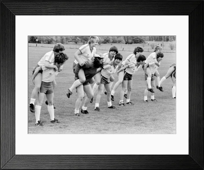 Framed Print : England Womens Football Team, pictured during training session, 25th May 1984