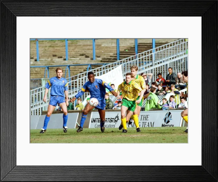 Framed Print : Wimbledon v Norwich, league match at Plough Lane, Saturday 20th March 1993 Framed Print : Wimbledon v Norwich, league match at Plough Lane, Saturday 20th March 1993