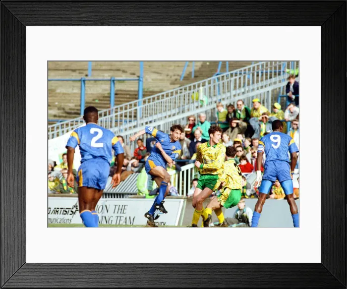 Framed Print : Wimbledon v Norwich, league match at Plough Lane, Saturday 20th March 1993 Framed Print : Wimbledon v Norwich, league match at Plough Lane, Saturday 20th March 1993