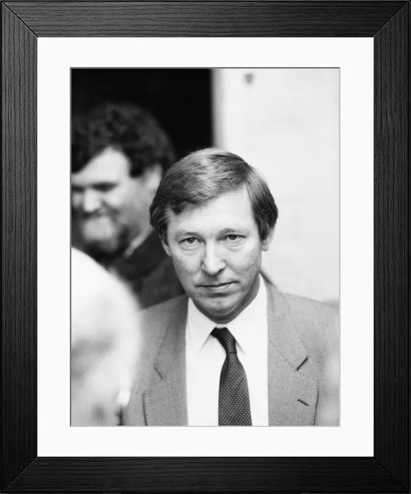 Framed Print : Manchester United manager Alex Ferguson at the after match press conference following his Framed Print : Manchester United manager Alex Ferguson at the after match press conference following his