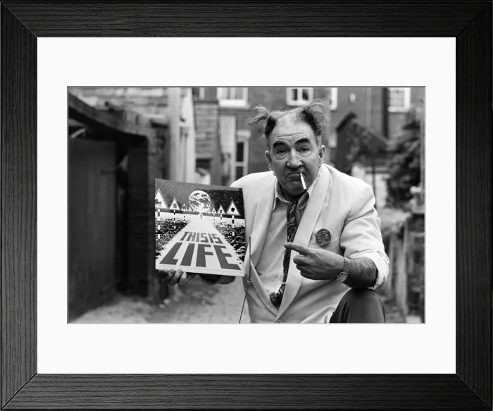 Framed Print : Len Lacey of Northwich with his punk LP This is life 12th September 1979 Framed Print : Len Lacey of Northwich with his punk LP This is life 12th September 1979
