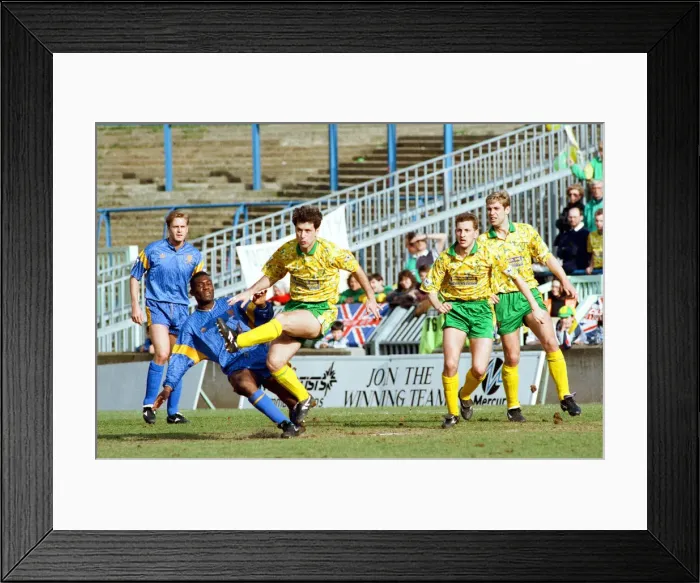 Framed Print : Wimbledon v Norwich, league match at Plough Lane, Saturday 20th March 1993 Framed Print : Wimbledon v Norwich, league match at Plough Lane, Saturday 20th March 1993