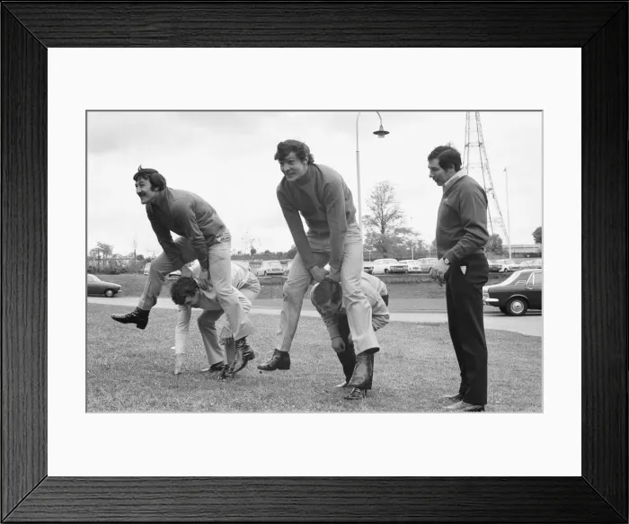 Framed Print : Members of the Leed Rugby League team seen here larking around at Crystal Palace Framed Print : Members of the Leed Rugby League team seen here larking around at Crystal Palace