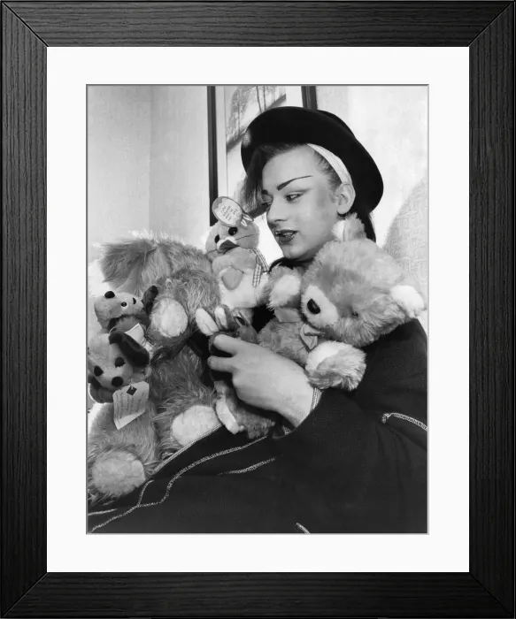 Framed Print : Culture club lead singer boy George with his cuddly toys he has saved from his fans