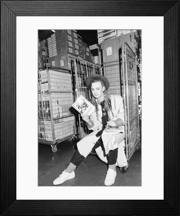 Framed Print : Boy George makes a publicity appearance at a bookshop in Brent Cross, London Framed Print : Boy George makes a publicity appearance at a bookshop in Brent Cross, London