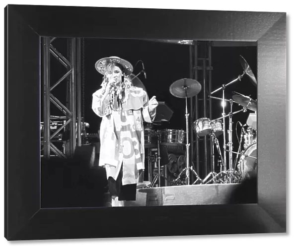 Culture Club singer Boy George performing on stage during a concert