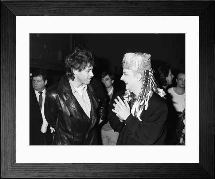 Framed Print : Singer Boy George with Bob Geldof during the Culture Club concert at Wembley Framed Print : Singer Boy George with Bob Geldof during the Culture Club concert at Wembley