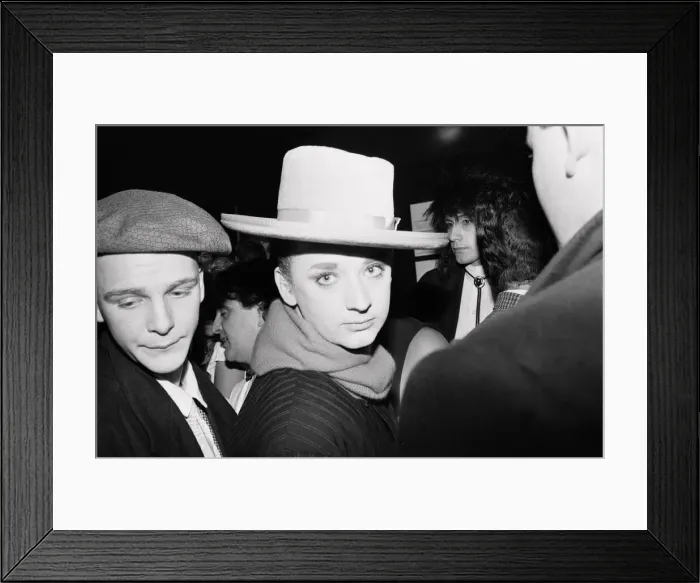 Framed Print : Culture Club singer Boy George attending a reception with Radio One DJ Janet Long Framed Print : Culture Club singer Boy George attending a reception with Radio One DJ Janet Long