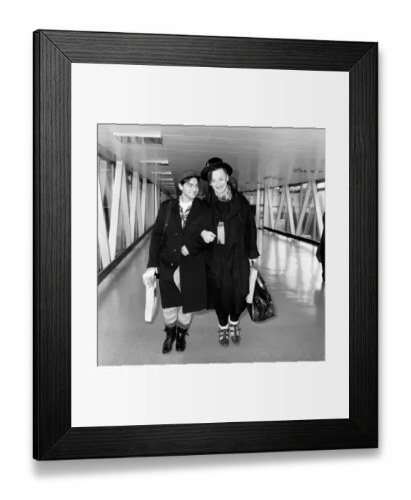 Framed Print : Singer Boy George from the Culture Club group leaving Heathrow airport for New York Framed Print : Singer Boy George from the Culture Club group leaving Heathrow airport for New York