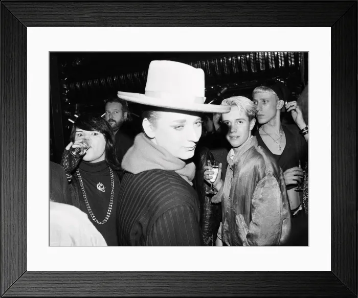 Framed Print : Culture Club singer Boy George attending a reception with Radio One DJ Janet Long Framed Print : Culture Club singer Boy George attending a reception with Radio One DJ Janet Long