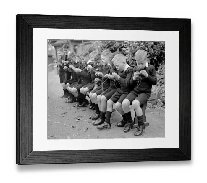 Framed Print : Boys at the Harris Orphanage in Preston seen here learning to knit. Circa 1950