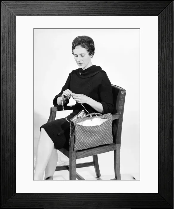 Framed Print : Woman knitting pose in the Daily Mirror studios Circa 1959 Framed Print : Woman knitting pose in the Daily Mirror studios Circa 1959