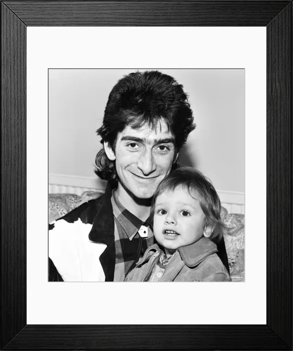Framed Print : Gary Holton, Actor and son Red, pictured together at home in London, December 1984