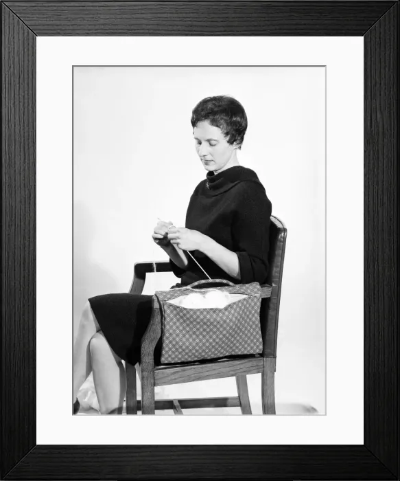 Framed Print : Woman knitting pose in the Daily Mirror studios Circa 1959 Framed Print : Woman knitting pose in the Daily Mirror studios Circa 1959