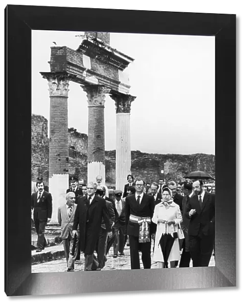 The Queen and The Duke of Edinburgh at the ancient ruins of Pompeii during a visit to