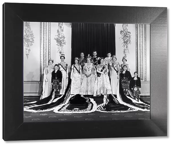 Coronation of Queen Elizabeth II. The Royal Family in their robes after the Coronation