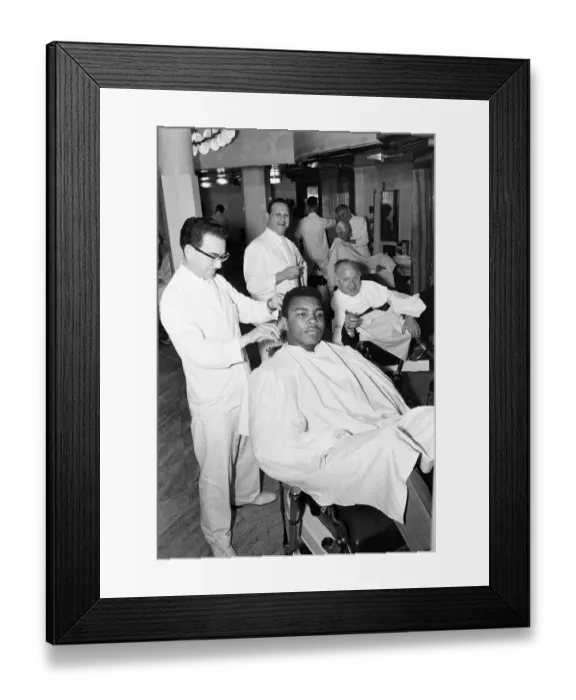 Framed Print : Cassius Clay (Muhammad Ali) seen here in the hairdressing salon of Austin Reeds in