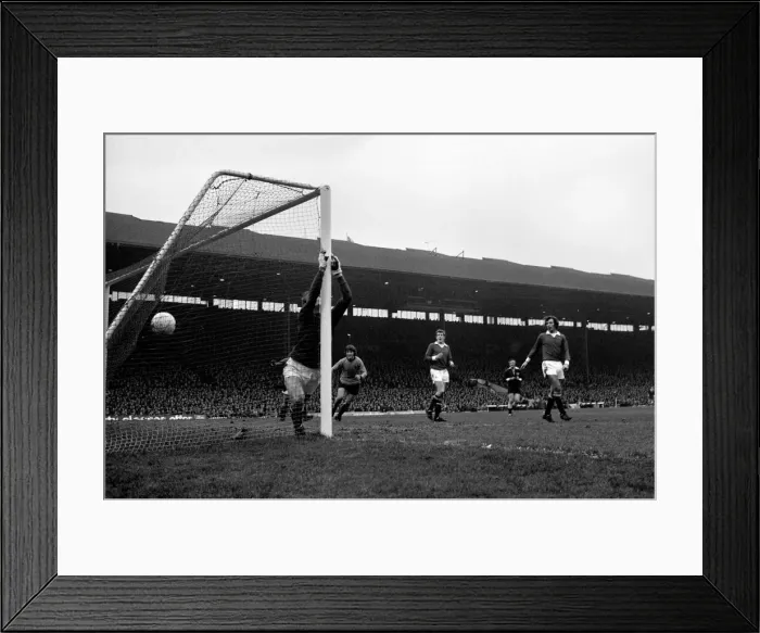 Framed Print : Manchester United v. Wolverhampton Wanderers. Wolves 1st goal scored by Dougan Framed Print : Manchester United v. Wolverhampton Wanderers. Wolves 1st goal scored by Dougan