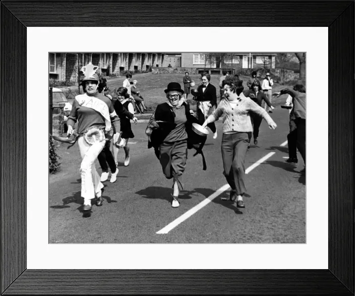 Framed Print : The Wylam Pancake race organised by the Wylam Playgroup 1 March 1971 Framed Print : The Wylam Pancake race organised by the Wylam Playgroup 1 March 1971