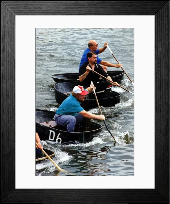 Framed Print : Coracle racing - The tradition of coracle racing returned to the Tywi at the weekend - as