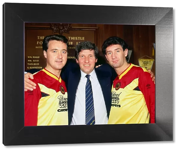 Partick Thistle football manager John Lambie with two of his players Billy Abercrombie