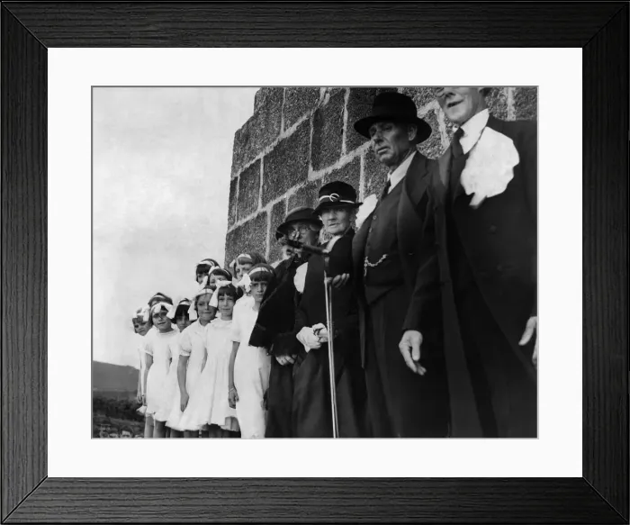 Framed Print : A crowd of people from nearby St Ives gather around the monument to John Knill former Framed Print : A crowd of people from nearby St Ives gather around the monument to John Knill former