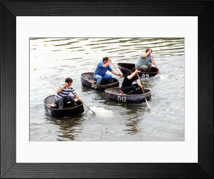 Framed Print : Coracle racing - The tradition of coracle racing returned to the Tywi at the weekend - as Framed Print : Coracle racing - The tradition of coracle racing returned to the Tywi at the weekend - as