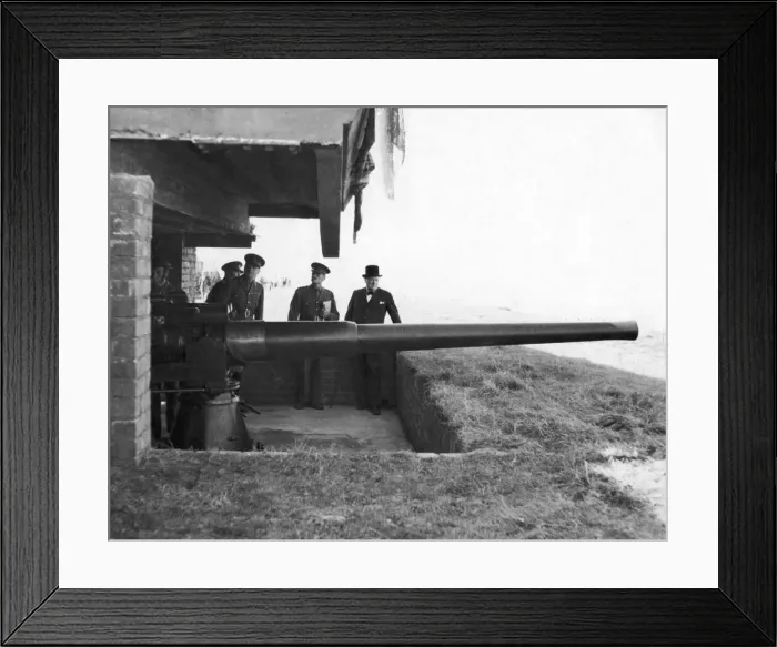 Framed Print : British Prime minister Winston Churchill inspecting a coastal gun emplacement during a Framed Print : British Prime minister Winston Churchill inspecting a coastal gun emplacement during a