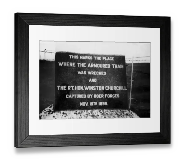 Framed Print : Plaque to mark the spot where Winston Churchill was captured by Boer forces in South Framed Print : Plaque to mark the spot where Winston Churchill was captured by Boer forces in South